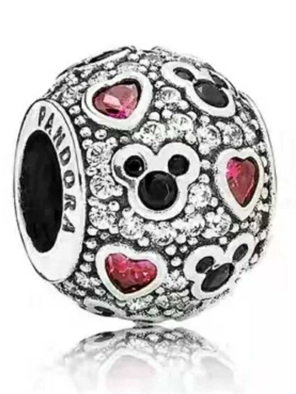 Pandora Disney Mickey and Hearts Black and Red Pave Charm Disney World